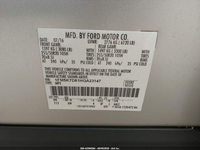 1FM5K7D81HGA23147 Ford 3.5l ti-vct