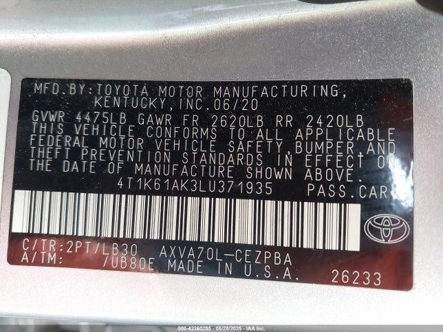 4T1K61AK3LU371935 Toyota a25a-fks