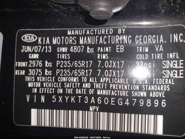 5XYKT3A60EG479896 KIA SORENTO LX