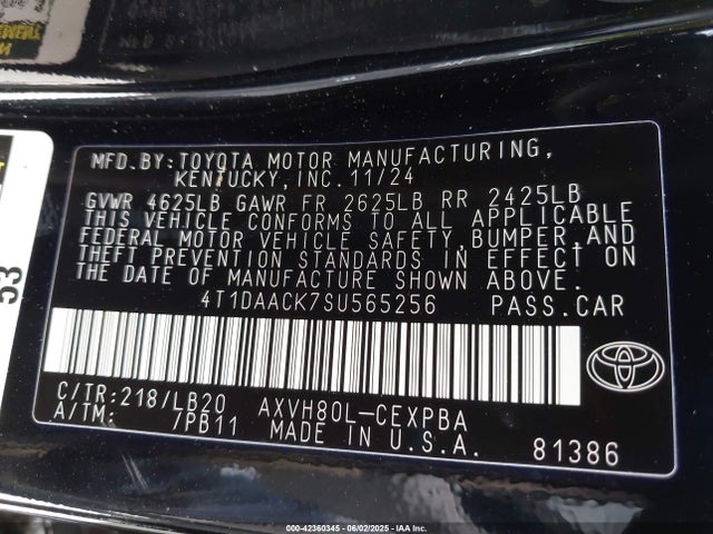 Toyota a25a-fxs 2025 4T1DAACK7SU565256 Image 9