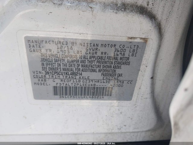 3N1CP5CU1KL485214 Nissan KICKS SR