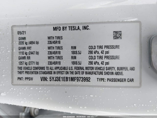 2021 TESLA MODEL 3 5YJ3E1EB1MF973992 Photo 8