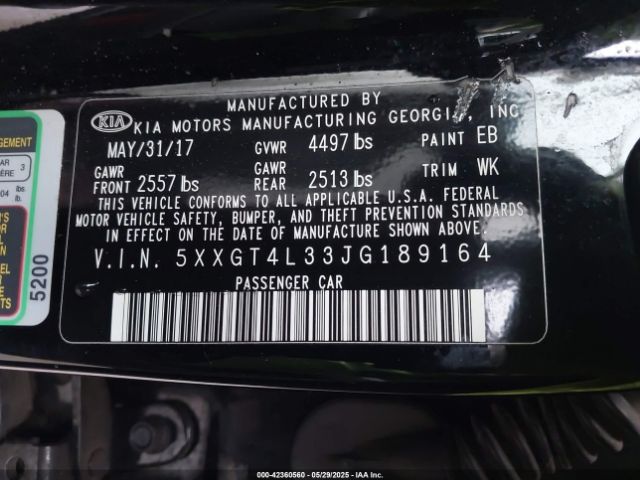 5XXGT4L33JG189164 KIA Optima S