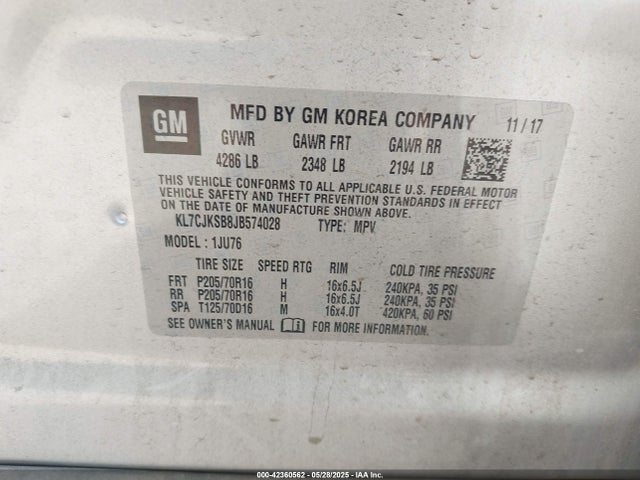 KL7CJKSB8JB574028 Chevrolet TRAX LS