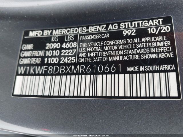 2021 MERCEDES-BENZ C 300 W1KWF8DBXMR610661 Photo 8