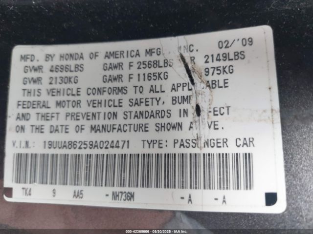 2009 ACURA TL 19UUA86259A024471 Photo 8
