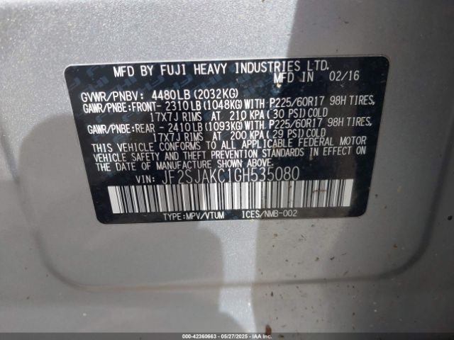 JF2SJAKC1GH535080 Subaru Forester 2.5i Limited