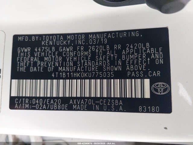 4T1B11HK0KU775035 Toyota a25a-fks