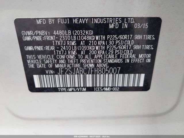 JF2SJABC7FH805007 Subaru Forester 2.5i