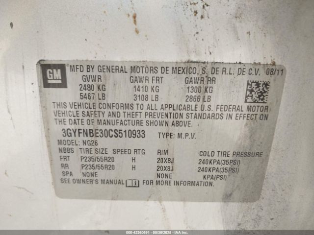 2012 CADILLAC SRX 3GYFNBE30CS510933 Photo 8