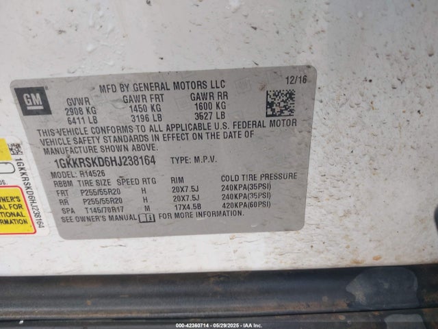 1GKKRSKD6HJ238164 GMC llt - sidi: spark ignited direct injection, 60 degrees, alum