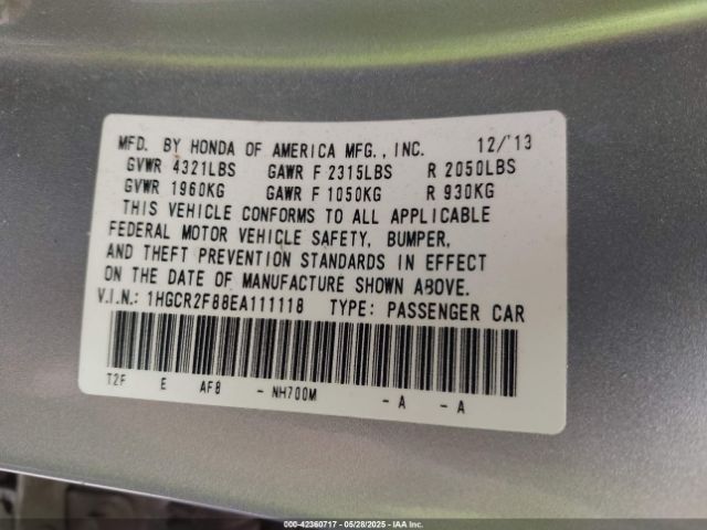 1HGCR2F88EA111118 Honda Accord Ex-l