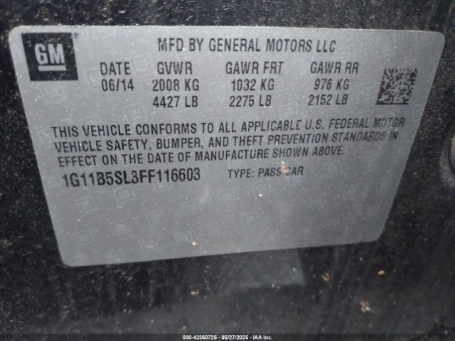 1G11B5SL3FF116603 Chevrolet MALIBU LS