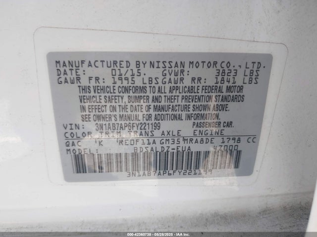 3N1AB7AP6FY221199 Nissan SENTRA SV