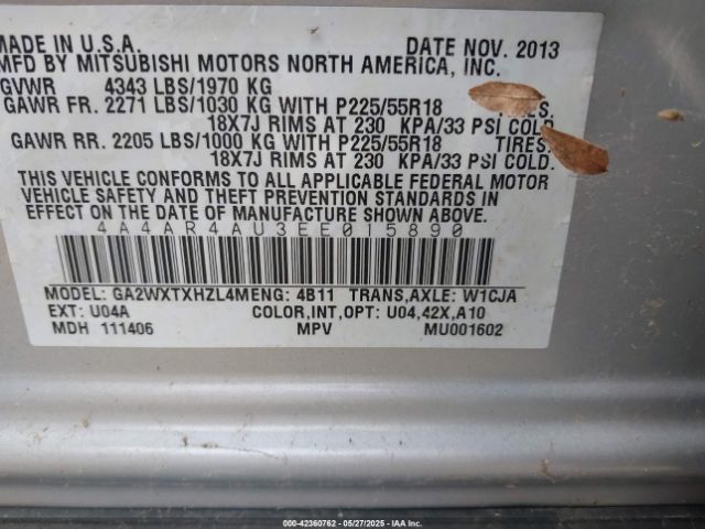 4A4AR4AU3EE015890 Mitsubishi Outlander Sport Se