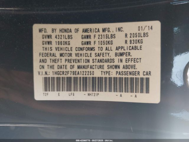 1HGCR2F79EA122250 Honda ACCORD EX