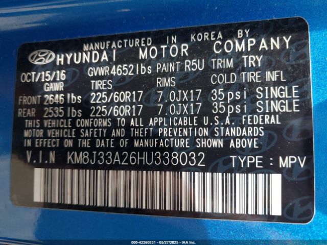 KM8J33A26HU338032 Hyundai Tucson Eco