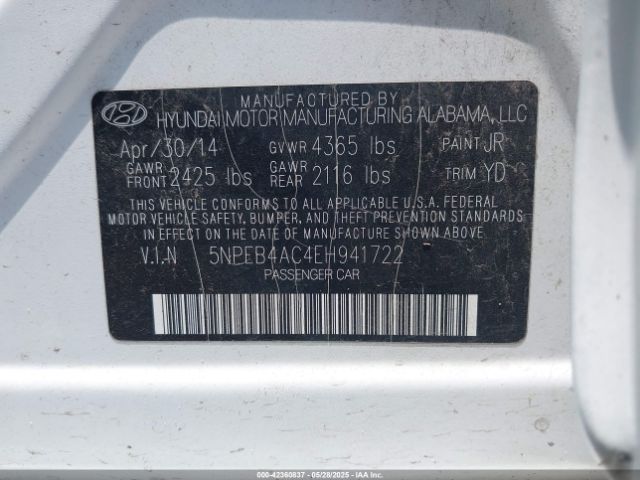 5NPEB4AC4EH941722 Hyundai SONATA GLS