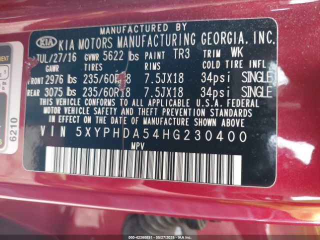 5XYPHDA54HG230400 KIA Sorento 3.3l Ex