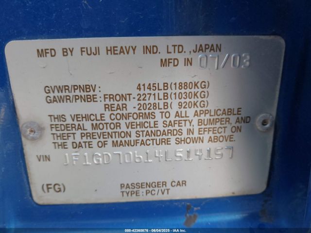 2004 SUBARU IMPREZA WRX STI JF1GD70614L514157 Photo 8