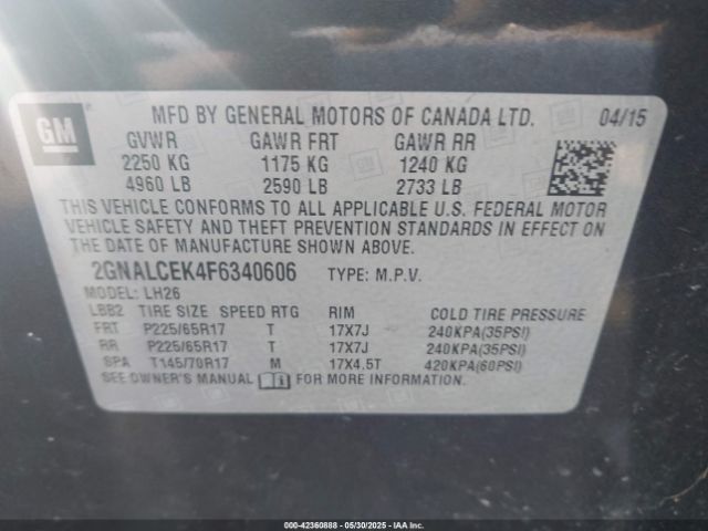 2GNALCEK4F6340606 Chevrolet Equinox 2lt