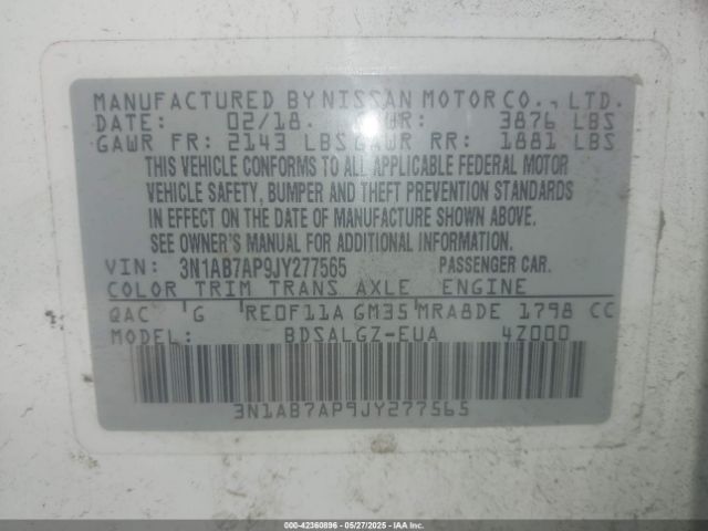 3N1AB7AP9JY277565 Nissan SENTRA SL