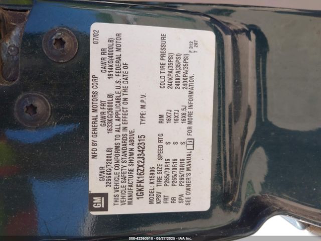 2002 GMC YUKON XL 1500 1GKFK16ZX2J342315 Photo 8