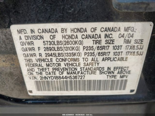 2004 ACURA MDX 2HNYD18844H536727 Photo 8