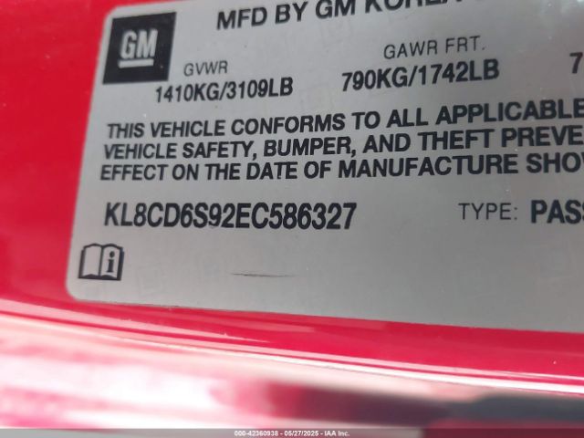 KL8CD6S92EC586327 Chevrolet Spark 1lt Auto
