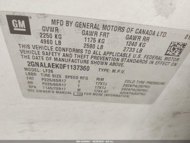 2GNALAEK0F1137360 Chevrolet EQUINOX LS