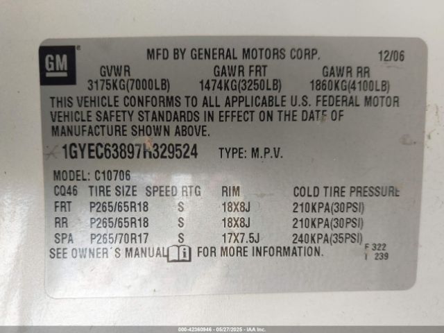 2007 CADILLAC ESCALADE 1GYEC63897R329524 Photo 8