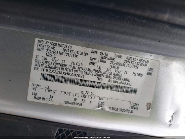 1FBZX2ZMXHKA07921 Ford Transit-350 Xlt