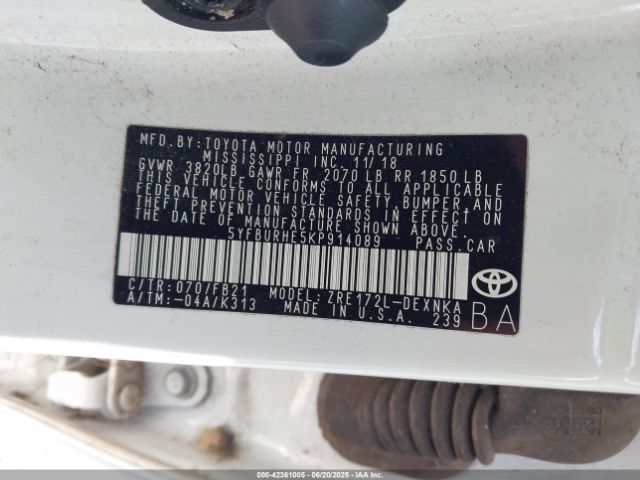 2019 TOYOTA COROLLA 5YFBURHE5KP914089 Photo 8