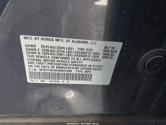 5FNYF5H32GB047488 Honda Pilot Ex