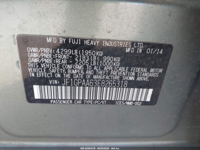 JF1GPAA63E8265318 Subaru Impreza 2.0i