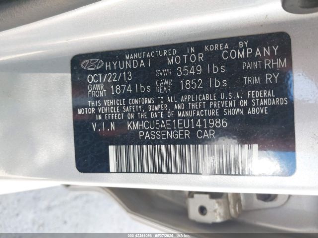 KMHCU5AE1EU141986 Hyundai ACCENT SE