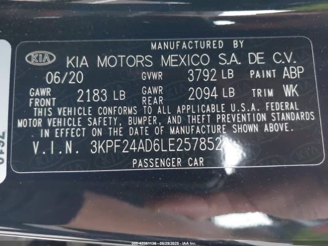 3KPF24AD6LE257852 KIA Forte Lxs