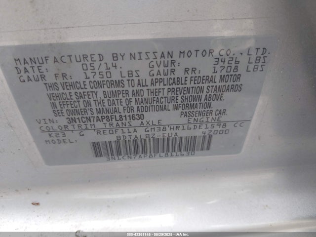 3N1CN7AP8FL811630 Nissan Versa 1.6 Sv