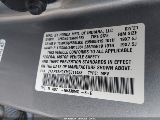 7FART6H9XME011488 Honda lfb2