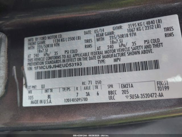 1FMCU9J94EUD53193 Ford Escape Titanium