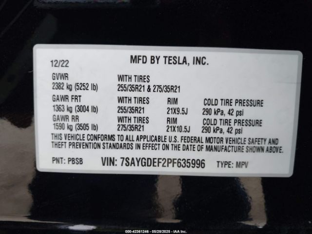 7SAYGDEF2PF635996 Tesla 2023