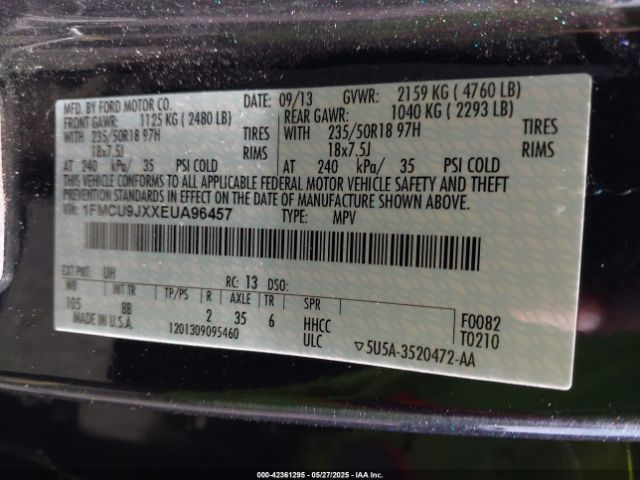 1FMCU9JXXEUA96457 Ford Escape Titanium