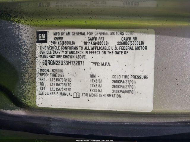 2003 HUMMER H2 5GRGN23U33H132071 Photo 8