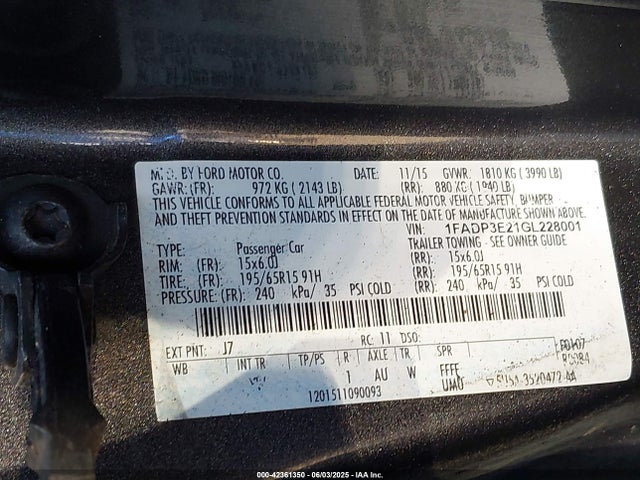 Ford 2016 2016 1FADP3E21GL228001 Image 9