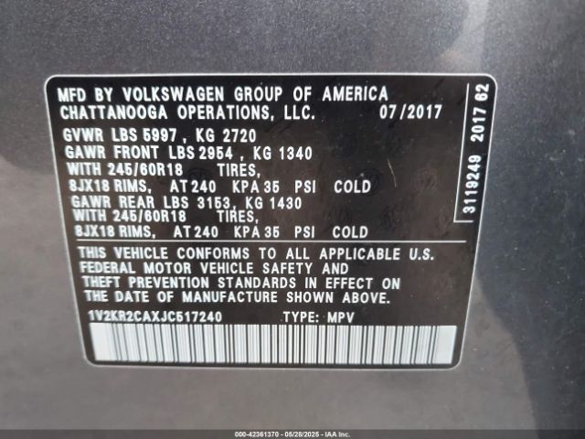 2018 VOLKSWAGEN ATLAS 1V2KR2CAXJC517240 Photo 8