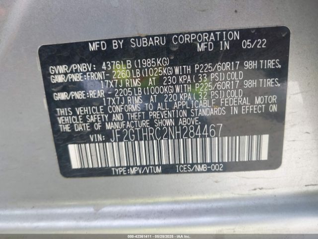 2022 SUBARU CROSSTREK JF2GTHRC2NH284467 Photo 8