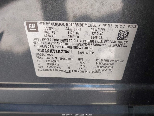 3GNAXJEV1JL270411 Chevrolet EQUINOX LT