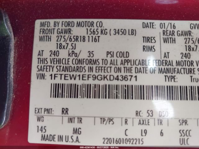 2016 FORD F-150 1FTEW1EF9GKD43671 Photo 8