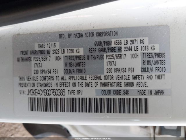 JM3KE4CY9G0750386 Mazda Cx-5 Touring