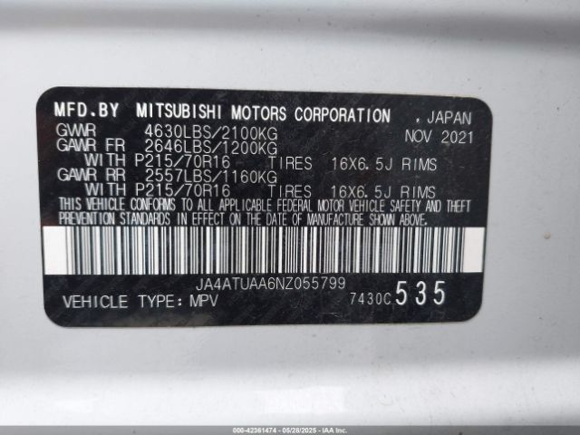 JA4ATUAA6NZ055799 Mitsubishi Eclipse Cross Es S-awc